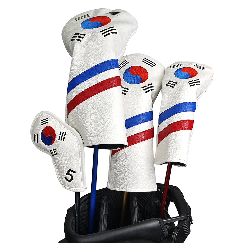 Golf Equipment Organizer - 韓国愛国ゴルフヘッドカバーセット - ユニークなデザインのアイアン、ドライバー、フェアウェイ、ハイブリッドクラブ用ヘッドカバー