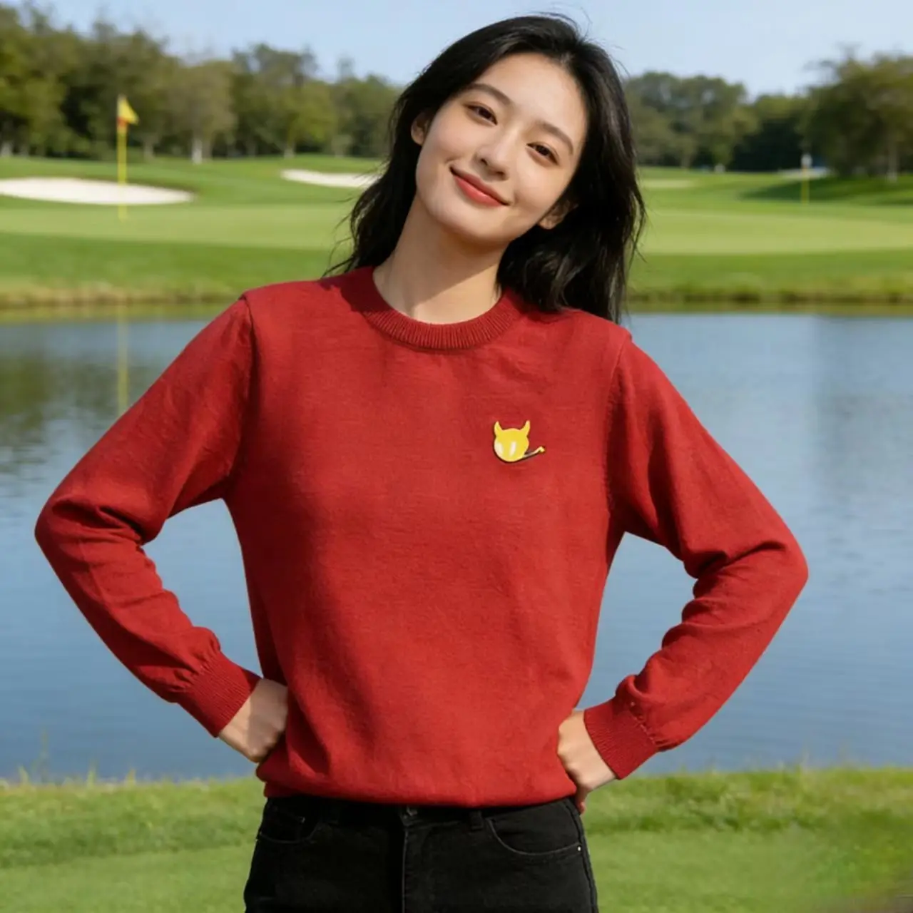 Golf Equipment Korea - 韓国製本格ゴルフセーター レディースゴルフウェア 2026年秋新作 ゴルフジャンパー ラウンドネック 多用途ニットトップ