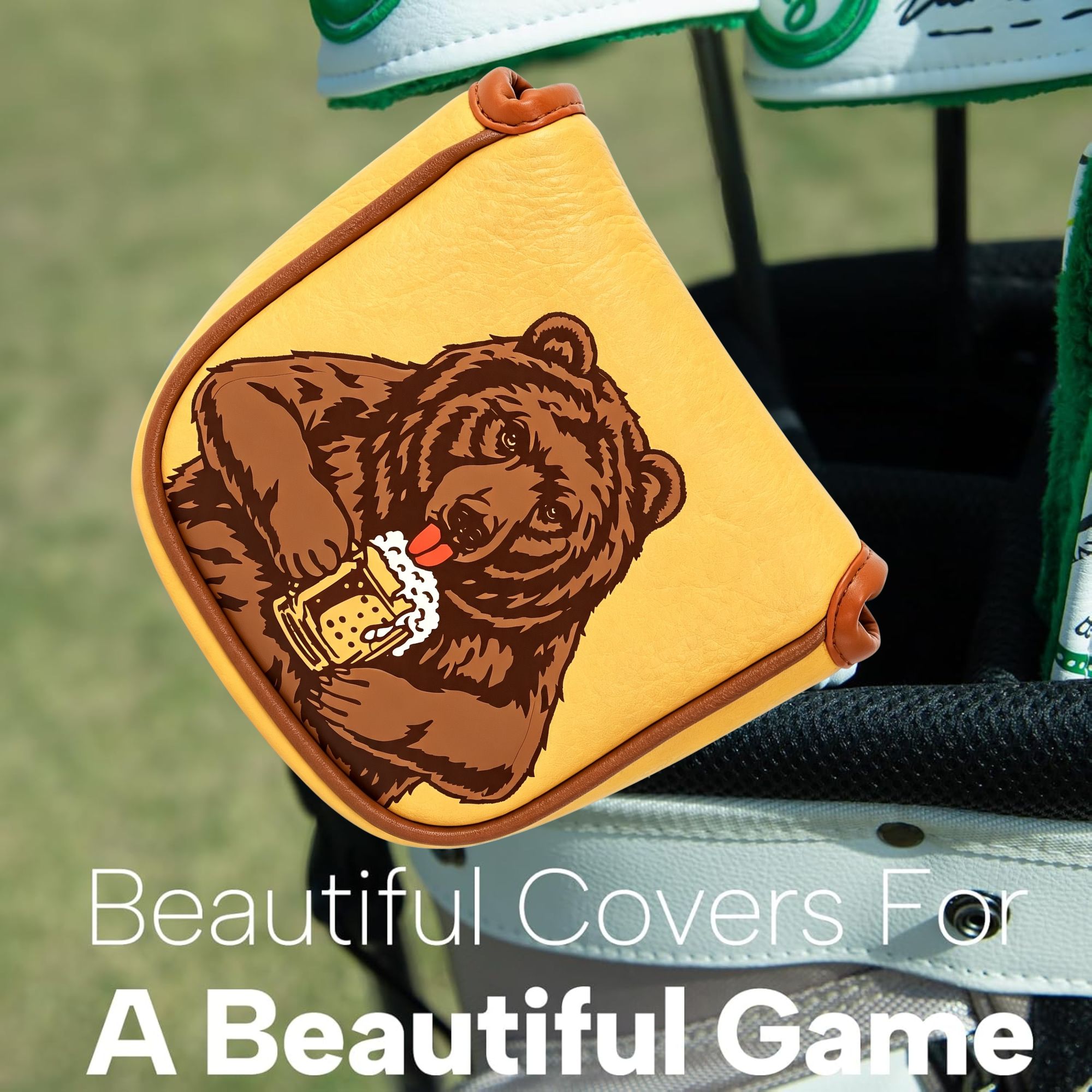 スカル刺繍ゴルフマレットパターヘッドカバー ビールベアデザイ - Headcover Driver のレビューと価格