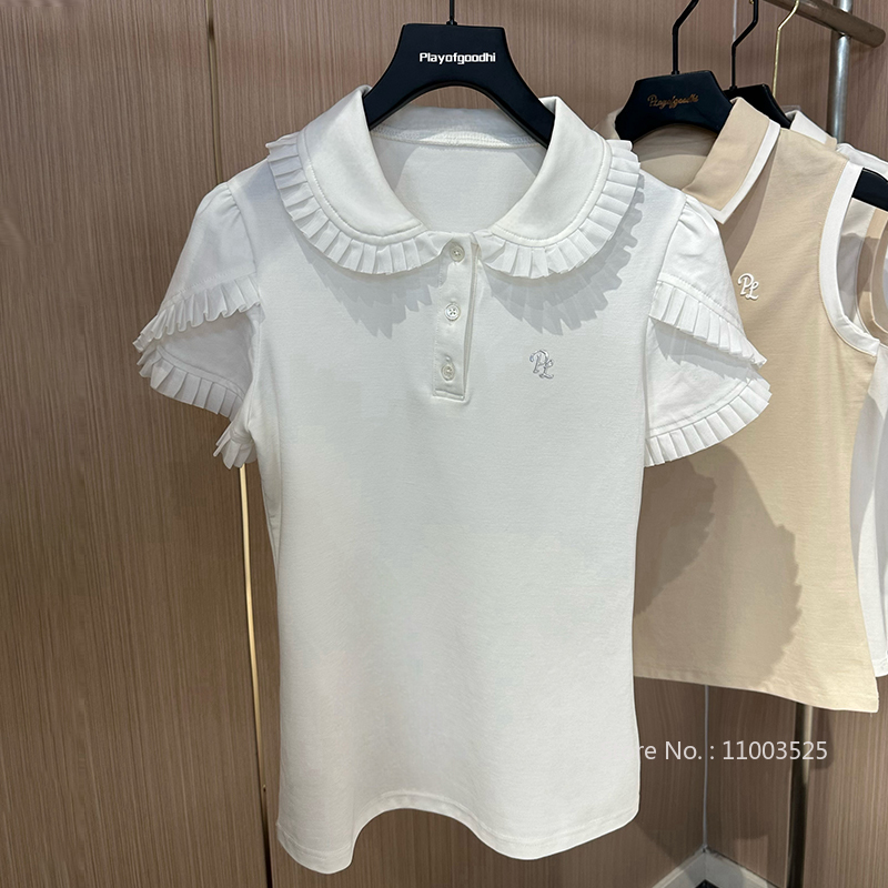 女性用半袖ゴルフシャツ、スリムで速乾性のトップス、プリーツテ - Golf Equipment Korea のレビューと価格